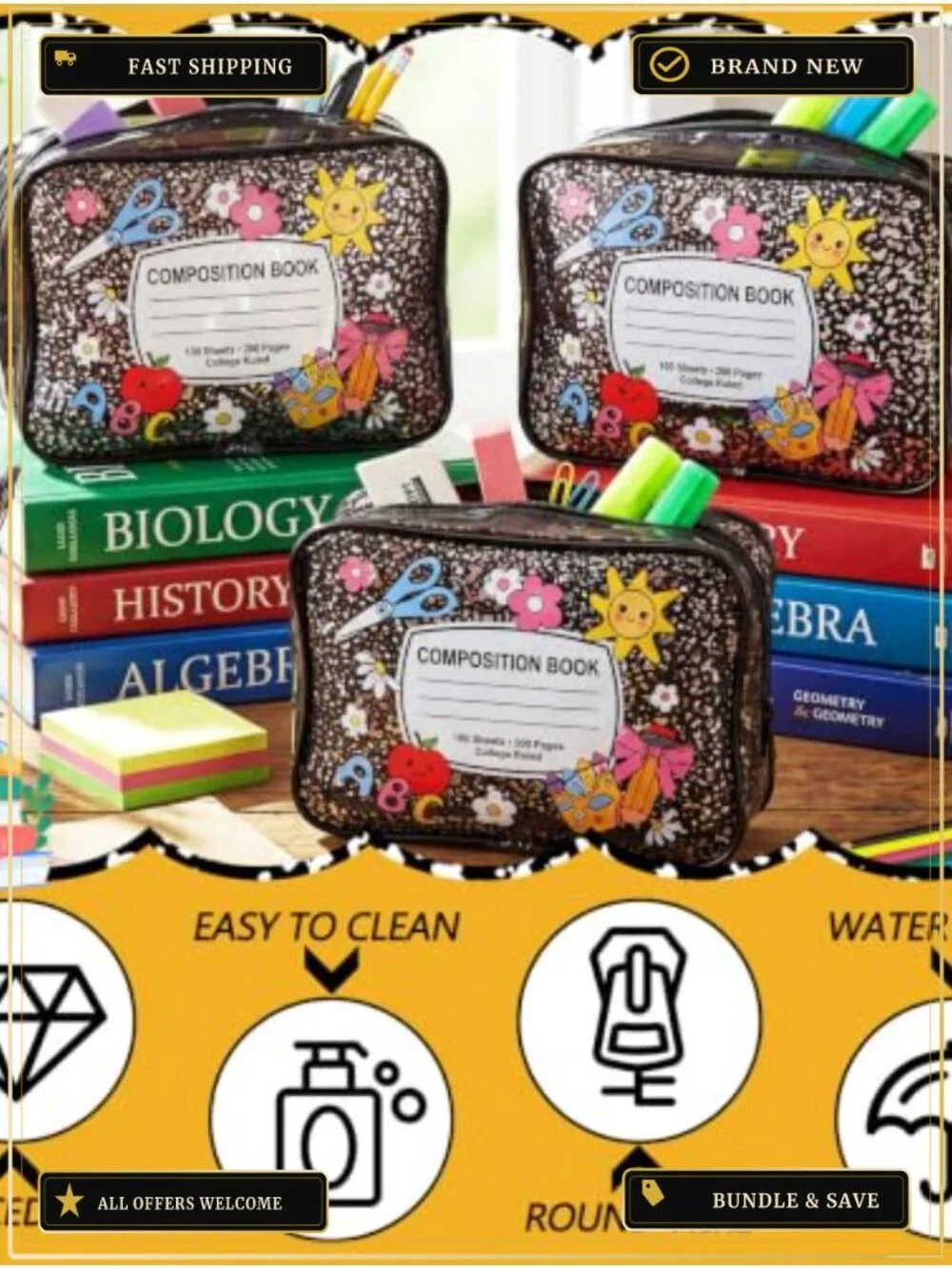 12 Pcs Clear PVC Zipper Cosmetic Pouch Teacher Survival Kit Bag Bulk School